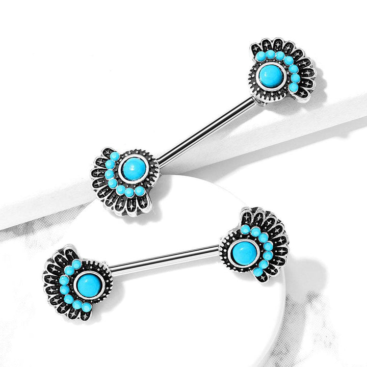 316L Surgical Steel Blue Turquoise Tribal Nipple Ring - Pierced Universe