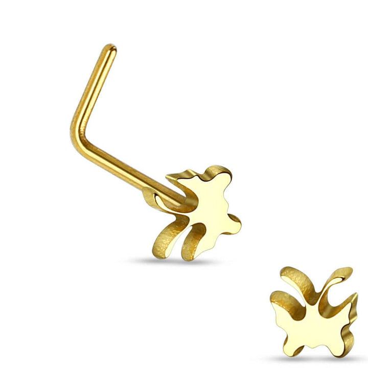 316L Surgical Steel Butterfly L Shape Nose Ring Pin - Pierced Universe