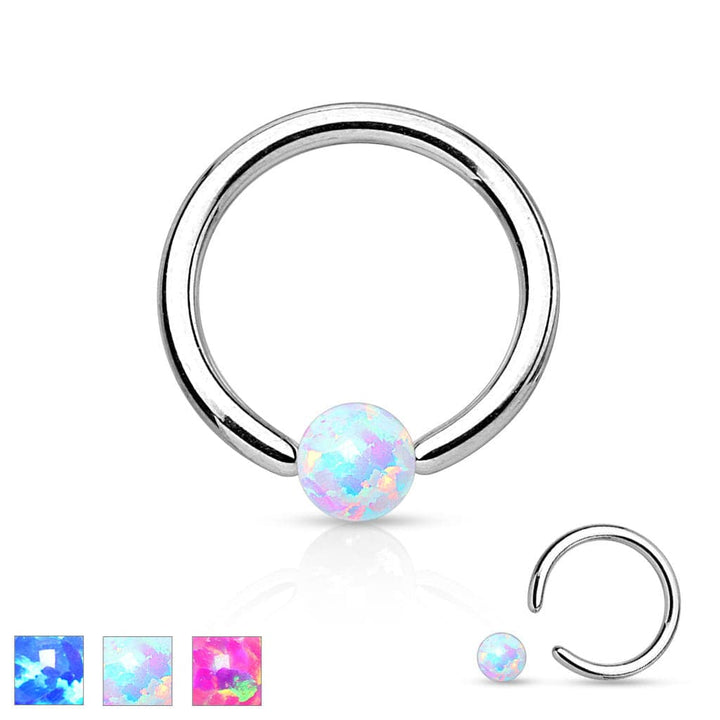 316L Surgical Steel Captive Bead Ring with Opal Ball - Pierced Universe