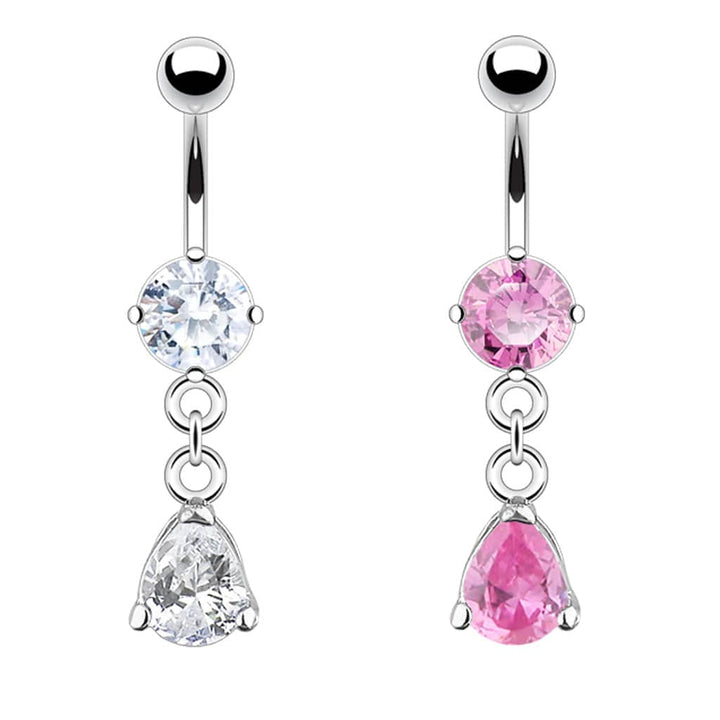 316L Surgical Steel Clawed White CZ Circle With Teardrop Dangle Belly Ring - Pierced Universe