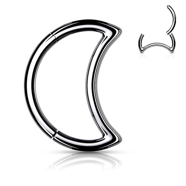 316L Surgical Steel Crescent Moon Hinged Clicker Hoop Daith Cartilage Ring - Pierced Universe