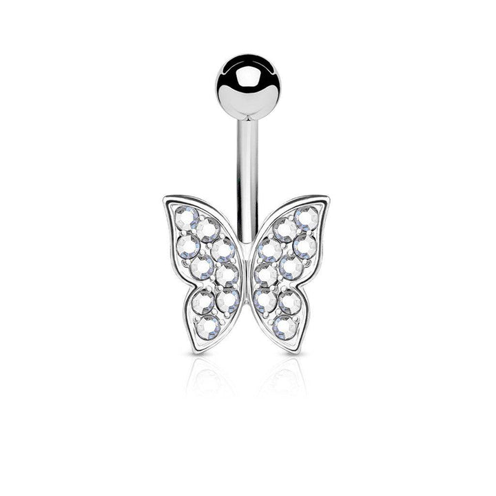 316L Surgical Steel Crystal Paved Butterfly Belly Ring - Pierced Universe