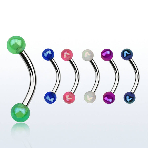 316L Surgical Steel Curved Eyebrow Ring with Small AB Coated Acrylic Balls - Pierced Universe