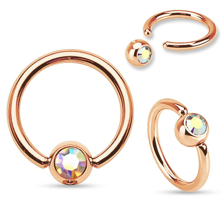 316L Surgical Steel CZ Gem Rose Gold Plated Captive Bead Ring 316L Surgical Steel CZ Gem Rose Gold Plated Captive Bead Ring