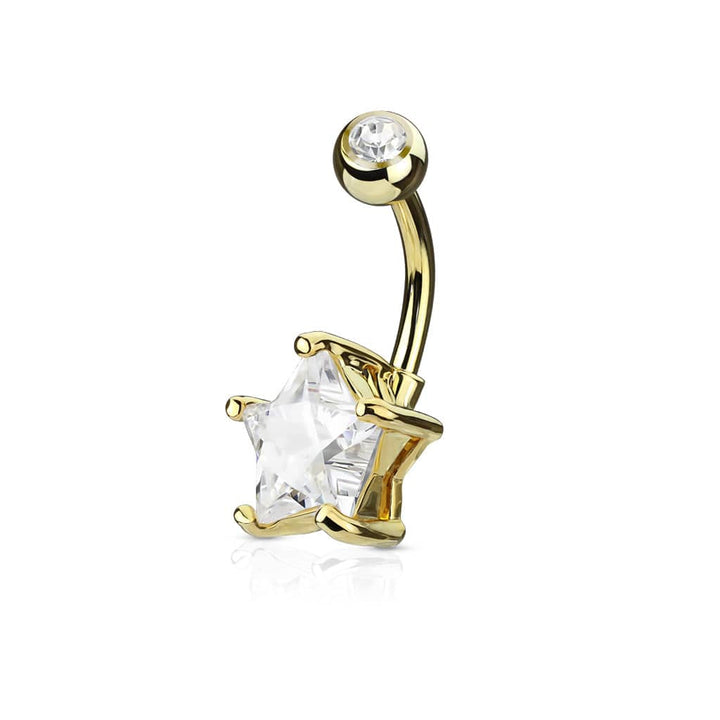 316L Surgical Steel Double Gem Star Belly Ring - Pierced Universe
