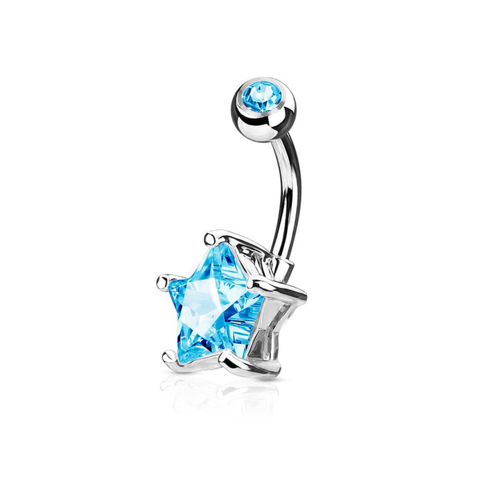 316L Surgical Steel Double Gem Star Belly Ring - Pierced Universe