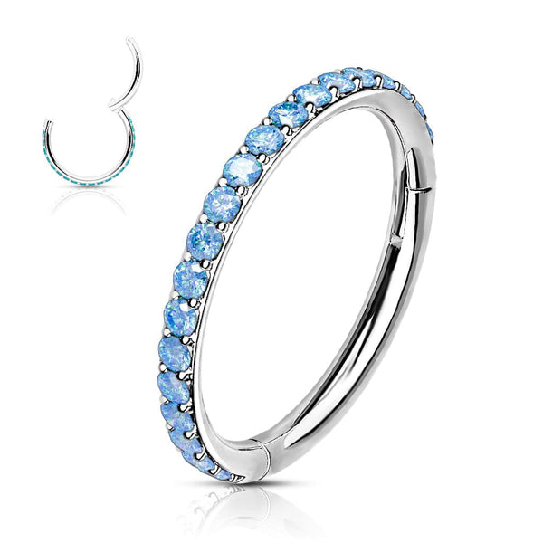 316L Surgical Steel Easy Hinged Aqua CZ Pave Clicker Hoop - Pierced Universe