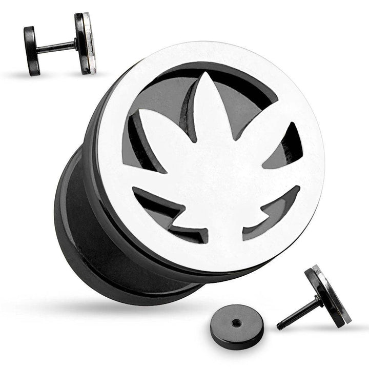 316L Surgical Steel Fake Piercing Weed Pot Leaf Plug - Pierced Universe