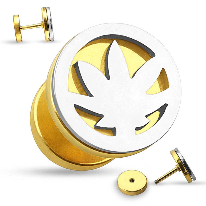 316L Surgical Steel Fake Piercing Weed Pot Leaf Plug - Pierced Universe