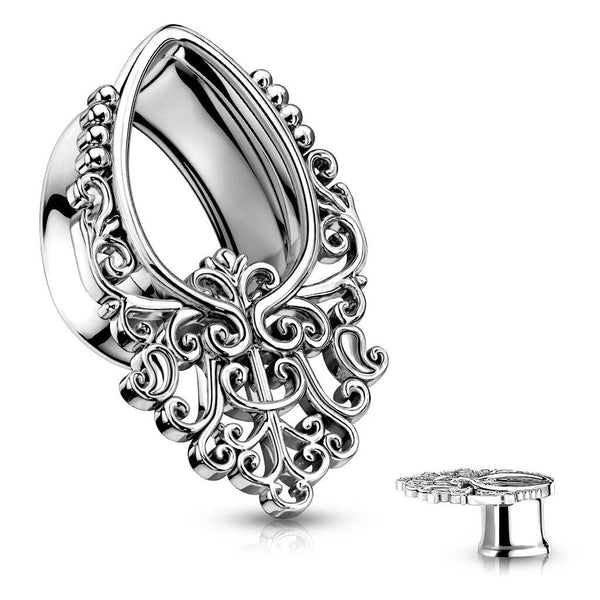 316L Surgical Steel Filigree Teardrop Shaped Double Flared Tunnels - Pierced Universe