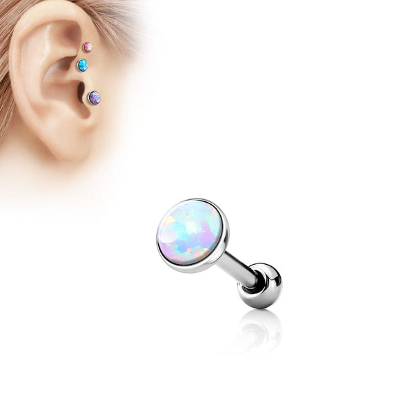 316L Surgical Steel Flat White Opal Top Ear Cartilage Tragus Barbell - Pierced Universe