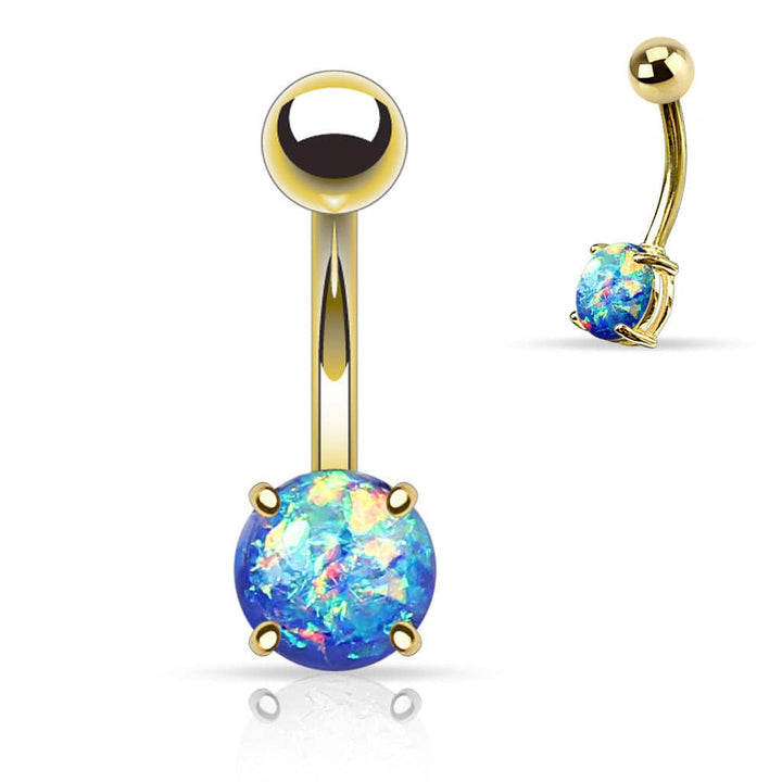 316L Surgical Steel Gold Plated Glitter Opal Belly Button Navel Ring - Pierced Universe