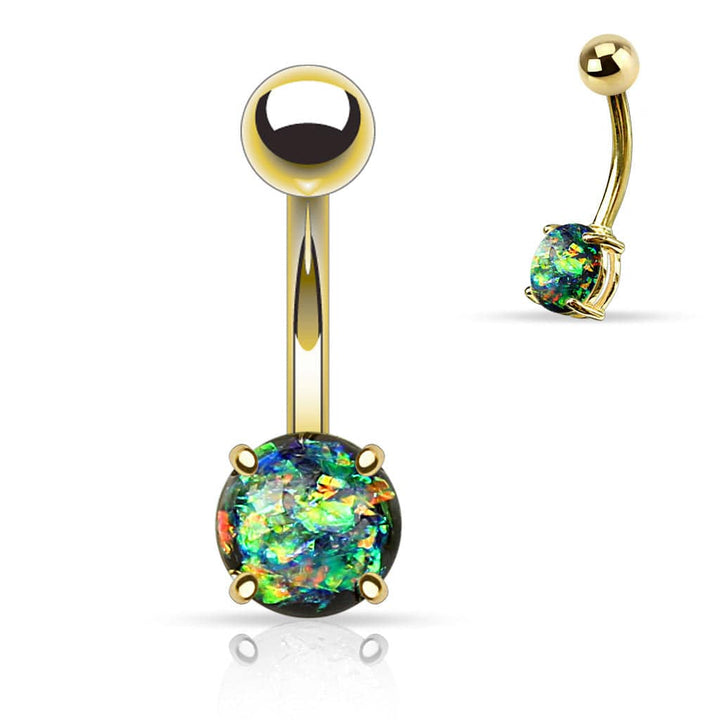 316L Surgical Steel Gold Plated Glitter Opal Belly Button Navel Ring - Pierced Universe