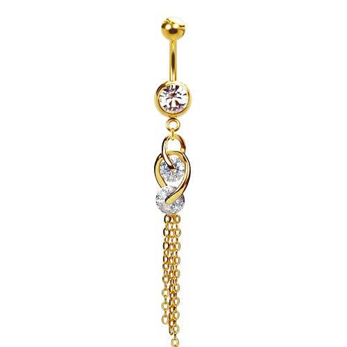 316L Surgical Steel Gold PVD Intertwined Double Hanging Gem Dangle Belly Ring - Pierced Universe