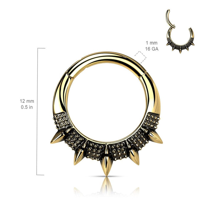 316L Surgical Steel Gold PVD Spike Design Septum Daith Clicker Hoop - Pierced Universe
