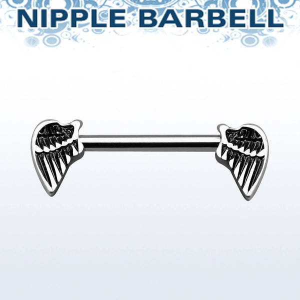 316L Surgical Steel Gothic Angel Wings Nipple Ring Straight Barbell - Pierced Universe