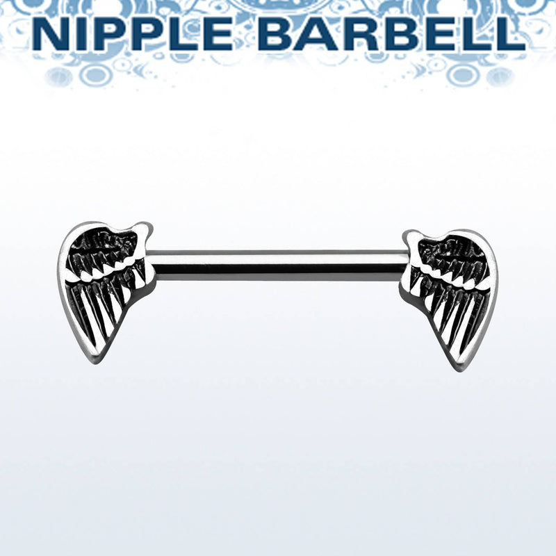 thumbnail image 2 of 316L Surgical Steel Nipple Bar With Angel Wings | 14g 12mm Length Silver Barbell 2 of 3