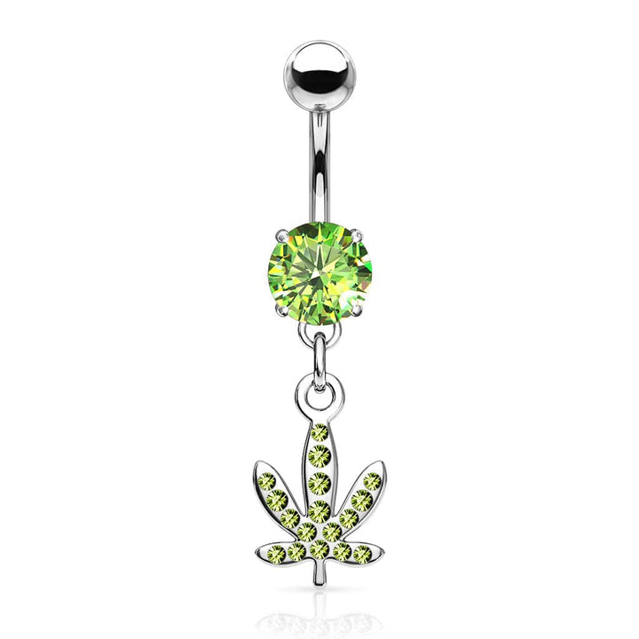 316L Surgical Steel Pink CZ Weed Leaf Dangle Belly Ring 316L Surgical Steel Pink CZ Weed Leaf Dangle Belly Ring