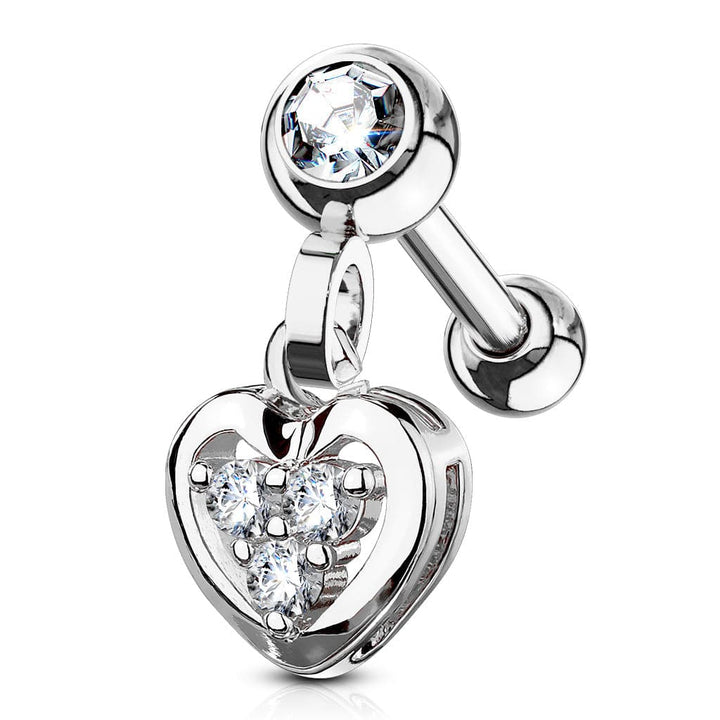 316L Surgical Steel Heart CZ Dangle Cartilage Ring - Pierced Universe