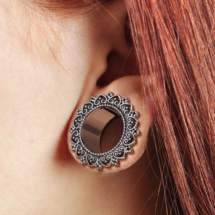 316L Surgical Steel Heart Filigree Screw On Ear Tunnels - Pierced Universe