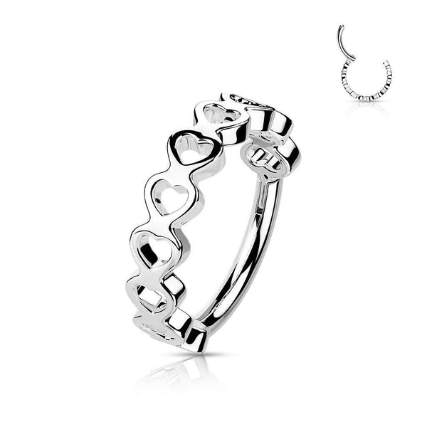 316L Surgical Steel Heart Pattern Hinged Clicker Hoop - Pierced Universe