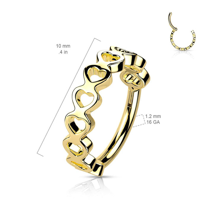 316L Surgical Steel Heart Pattern Hinged Clicker Hoop - Pierced Universe
