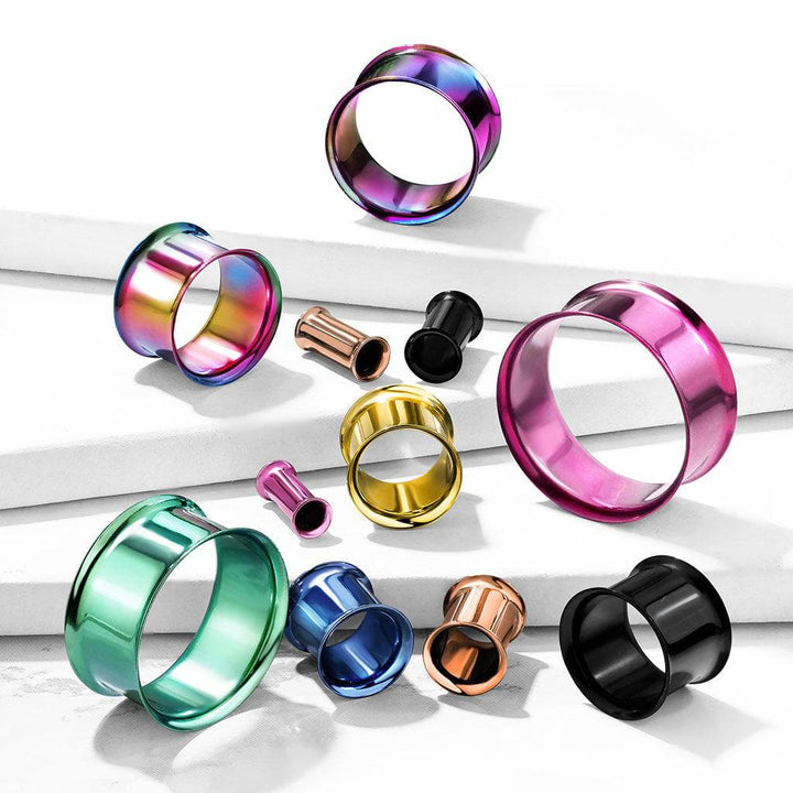 316L Surgical Steel High Polished Rainbow PVD Double Flared Ear Gauges Tunnels - Pierced Universe