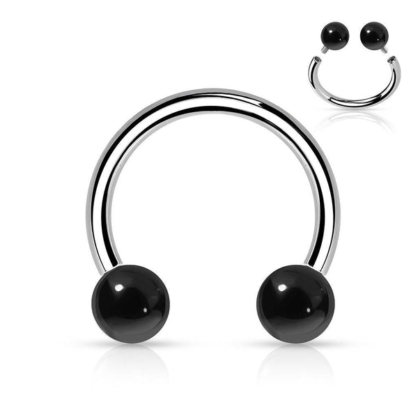 316L Surgical Steel Horseshoe With Internally Threaded Black Agate Ball Ends - Pierced Universe