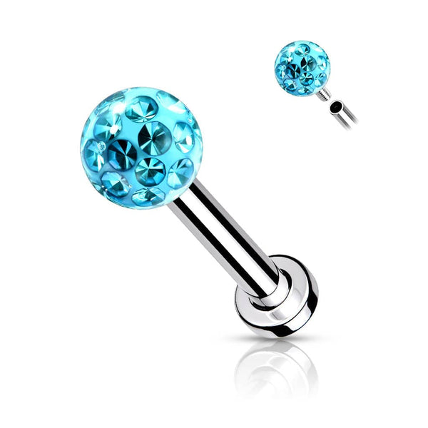 316L Surgical Steel Internally Threaded Aqua Epoxy Coated Shamballa Labret - Pierced Universe