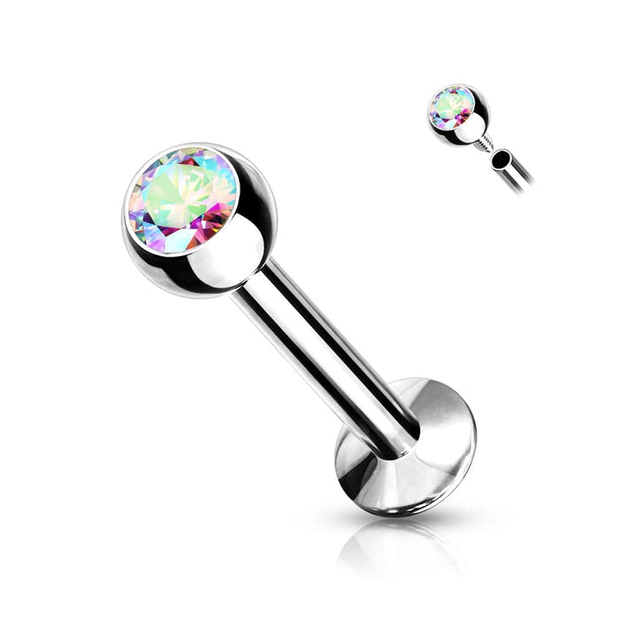 316L Surgical Steel Internally Threaded Aurora Borealis CZ Labret Flat Back - Pierced Universe