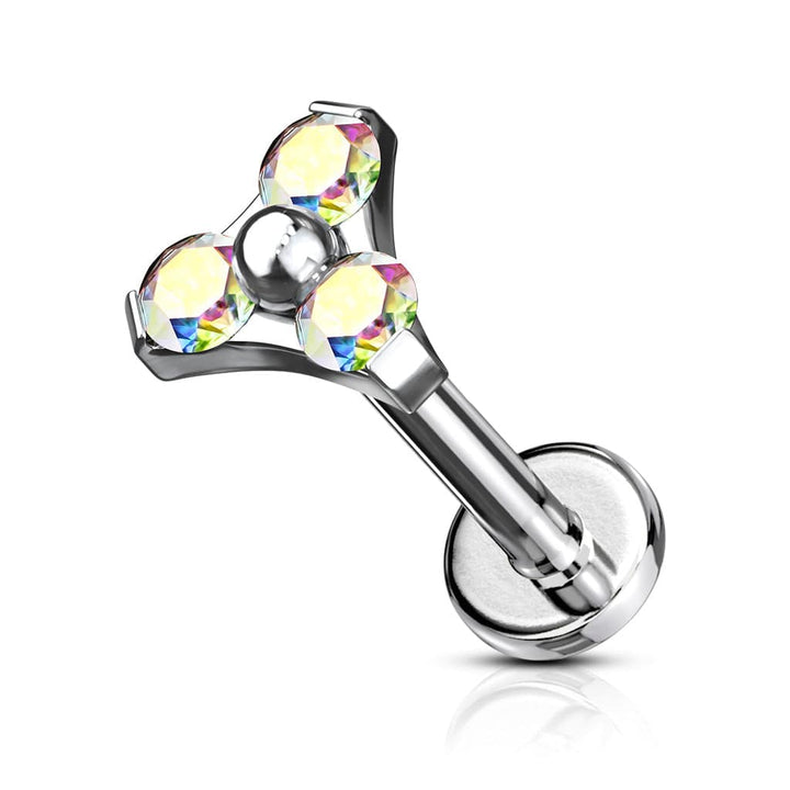 316L Surgical Steel Internally Threaded Aurora Borealis Triangle CZ Labret - Pierced Universe