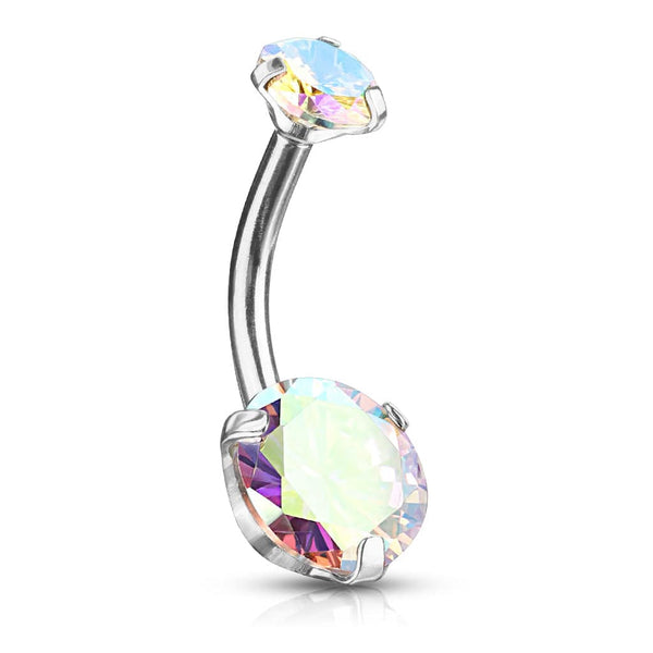 316L Surgical Steel Internally Threaded Belly Ring Aurora Borealis CZ Gems - Pierced Universe