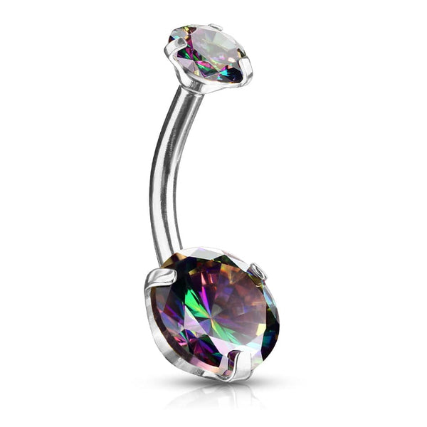 316L Surgical Steel Internally Threaded Belly Ring Vitrail Medium CZ Gems - Pierced Universe