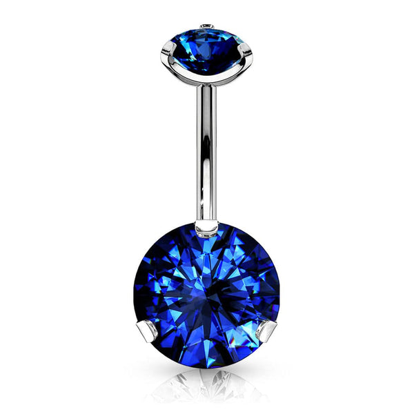 316L Surgical Steel Internally Threaded Blue CZ Belly Ring - Pierced Universe
