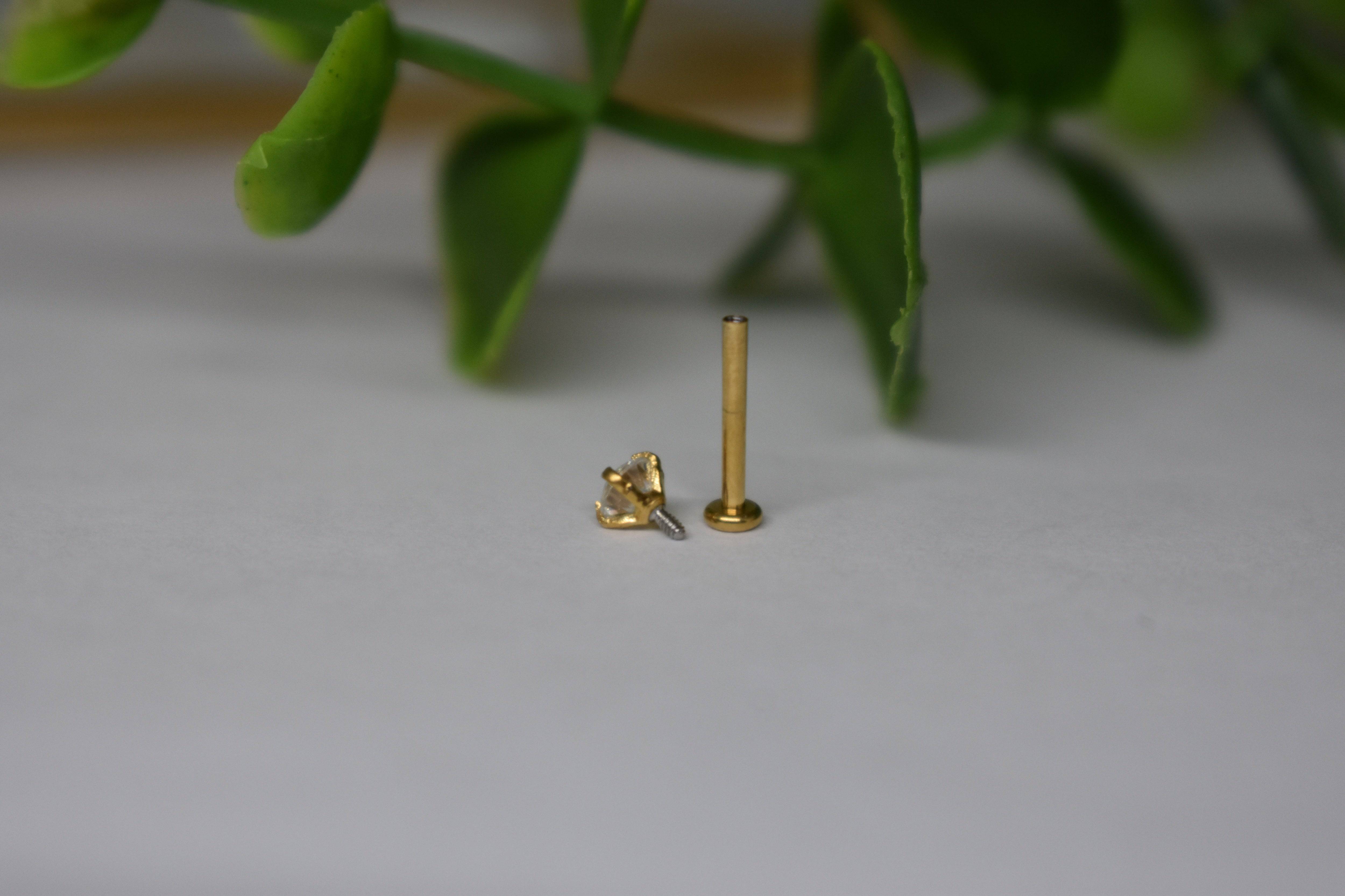 316L Surgical Steel Internally Threaded Gold PVD Flat Back Labret ...