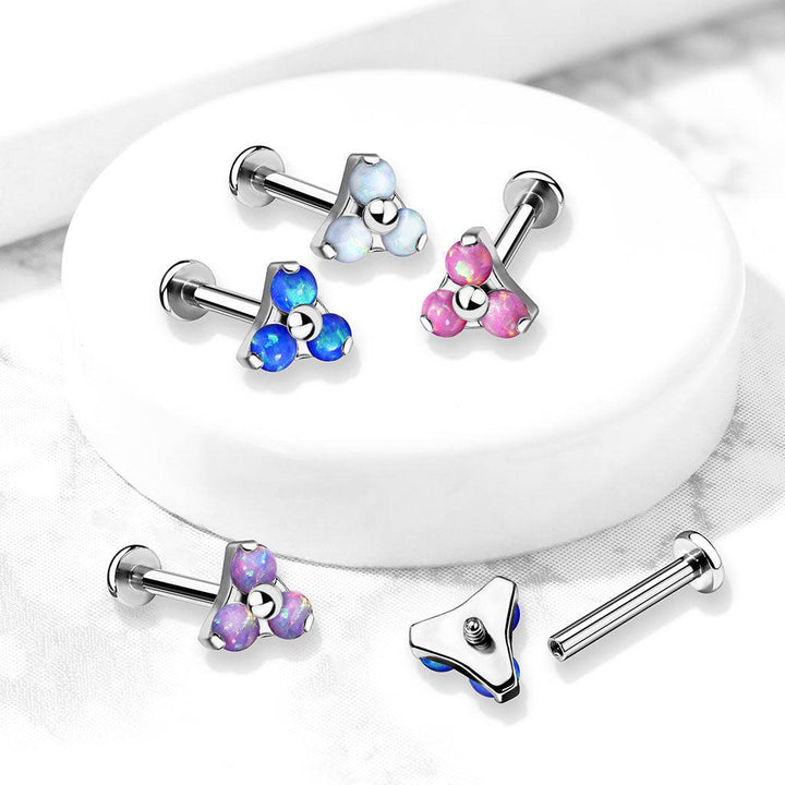 316L Surgical Steel Internally Threaded Pink Opal Triangle CZ Labret - Pierced Universe