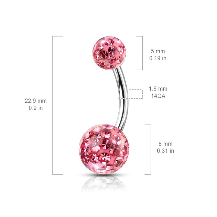316L Surgical Steel Internally Threaded Pink Shamballa Coated CZ Belly Ring - Pierced Universe