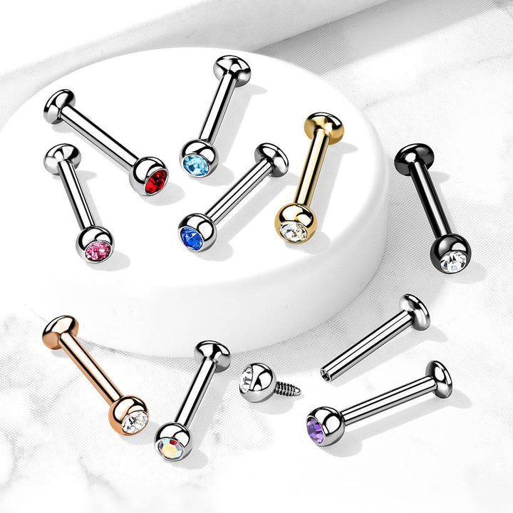 316L Surgical Steel Internally Threaded Red CZ Labret Flat Back - Pierced Universe