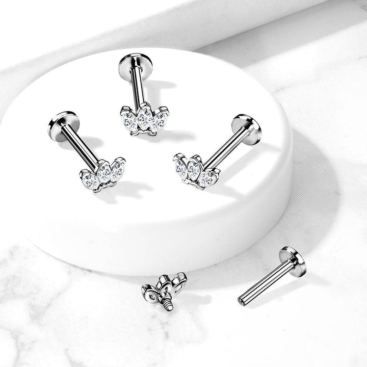 316L Surgical Steel Internally Threaded White CZ Marquise Flat Back Labret - Pierced Universe