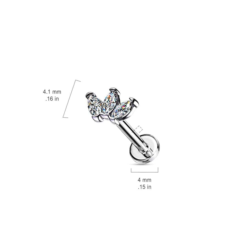316L Surgical Steel Internally Threaded White CZ Marquise Flat Back ...