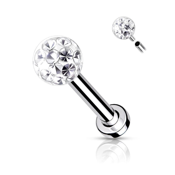 316L Surgical Steel Internally Threaded White Epoxy Coated Shamballa Labret - Pierced Universe