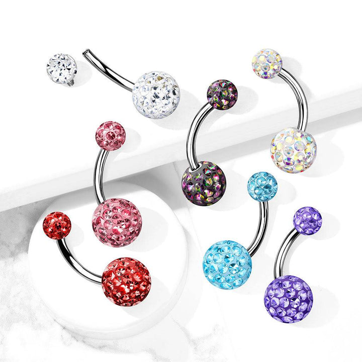 316L Surgical Steel Internally Threaded White Shamballa Coated CZ Belly Ring - Pierced Universe
