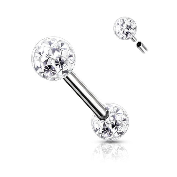 316L Surgical Steel Internally Threaded White Shamballa Coated CZ Nipple Ring 316L Surgical Steel Internally Threaded White Shamballa Coated CZ Nipple Ring