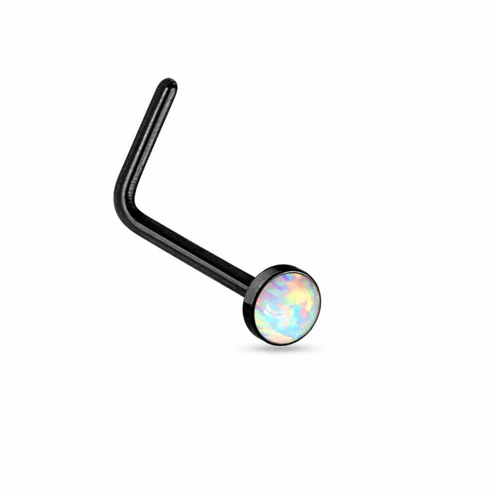 316L Surgical Steel "L" Shape Opal Gem Nose Ring Bent Stud - Pierced Universe