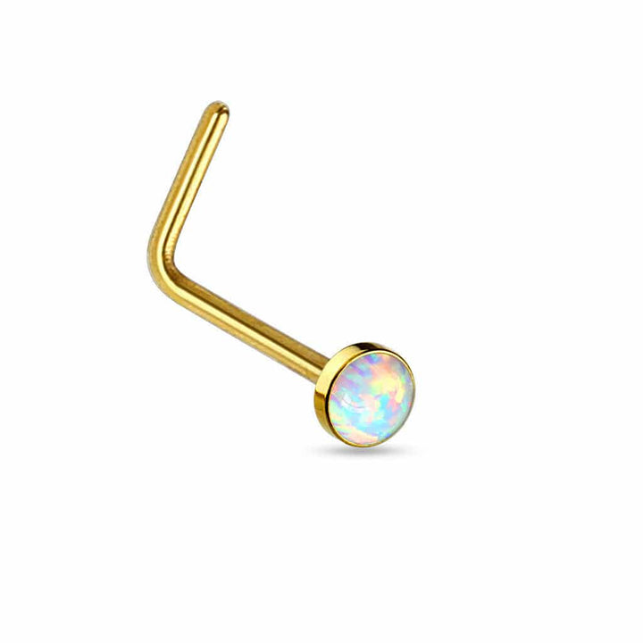 316L Surgical Steel "L" Shape Opal Gem Nose Ring Bent Stud - Pierced Universe