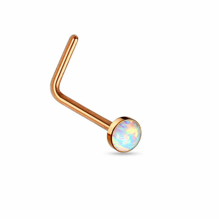 316L Surgical Steel "L" Shape Opal Gem Nose Ring Bent Stud - Pierced Universe