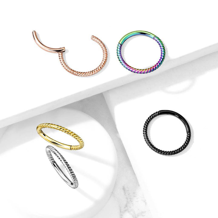 316L Surgical Steel Multi Use Braided Twisted Hinged Hoop Ring Clicker 316L Surgical Steel Multi Use Braided Twisted Hinged Hoop Ring Clicker
