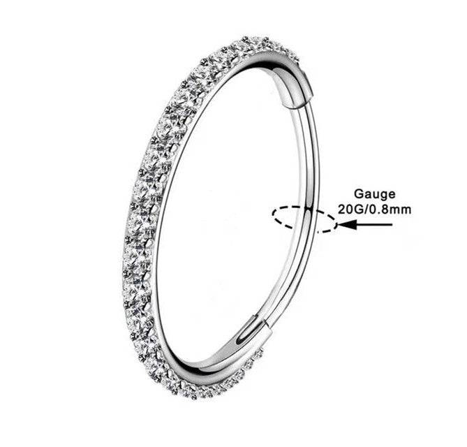 316L Surgical Steel Pave White CZ Nose Hoop Hinged Clicker Ring - Pierced Universe
