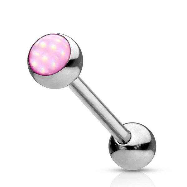 316L Surgical Steel Pink Gem Tongue Ring Straight Barbell - Pierced Universe