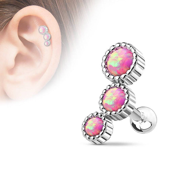 316L Surgical Steel Pink Opal 3 Gem Cartilage Ring 316L Surgical Steel Pink Opal 3 Gem Cartilage Ring